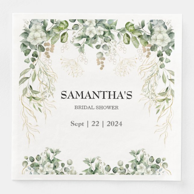 Enchanted Foliage Gold & Green Bridal Shower Napkin (Front)