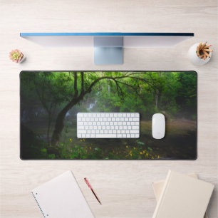 Enchanted forest and waterfall desk mat