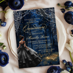 Enchanted Forest Black Dress Quinceañera Invitation