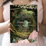 Enchanted Forest Blush Floral Quinceañera Sweet 16 Invitation<br><div class="desc">Personalise this enchanting Quinceañera / Sweet 16 birthday invitation easily and quickly. Simply click the Edit Using Design Tools button to further edit the text, change font styles and font colours. Featuring a girl dressed in a rose gold / blush dress, blush pink flowers and an enchanted forest background. The...</div>