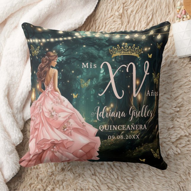 Enchanted Forest Blush Pink Quinceañera Photograph Cushion (Blanket)
