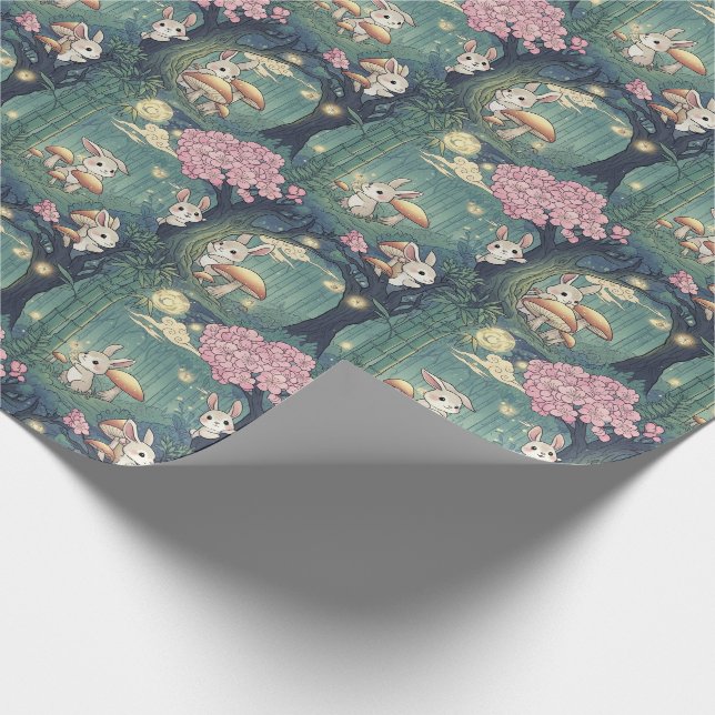 Enchanted forest, Bunny cherry blossom Wrapping Paper (Corner)