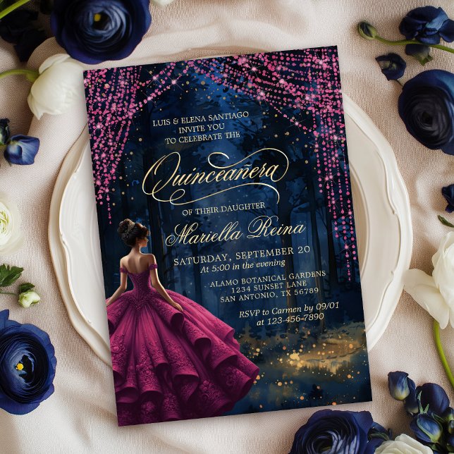 Enchanted Forest Burgundy Quinceañera Invitation (Creator Uploaded)