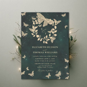 Enchanted Forest Butterflies Emerald Green Wedding Invitation
