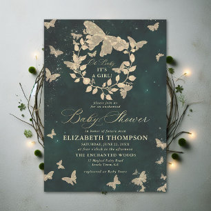 Enchanted Forest Butterflies Greenery Baby Shower Invitation