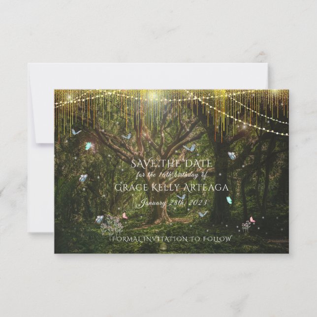 Enchanted Forest Butterflies Lights Save The Date (Front)