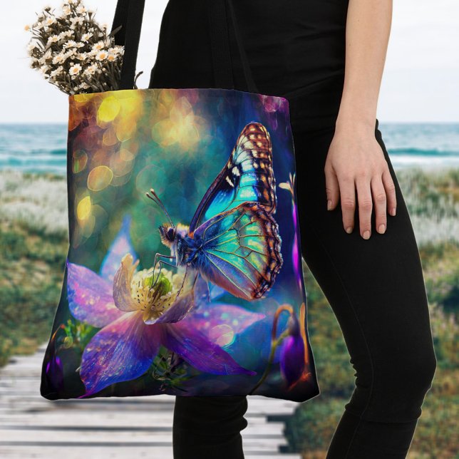 Enchanted Forest Butterfly On Flower Tote Bag (Creator Uploaded)