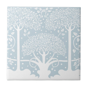 Enchanted Forest Calm Baby Blue Trees Ceramic Tile