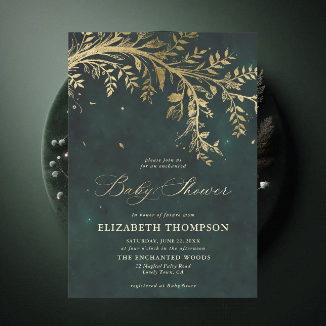 Enchanted Forest Cascading Greenery Baby Shower Invitation (Enchanted Forest Emerald Green Greenery Modern Calligraphy Neutral Baby Shower Invitation)