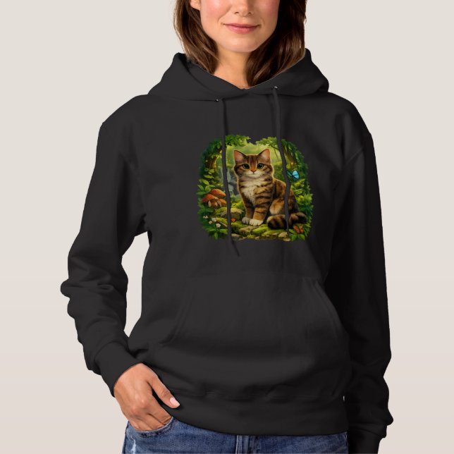 Enchanted Forest Cat – Cute Realistic Cartoon Cat  Hoodie (Front)