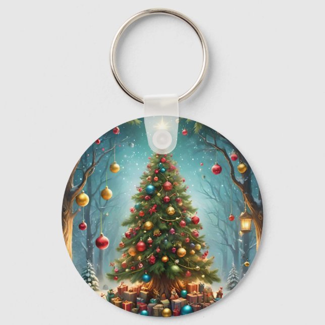 Enchanted Forest Christmas: Tree with Baubles Key Ring (Front)