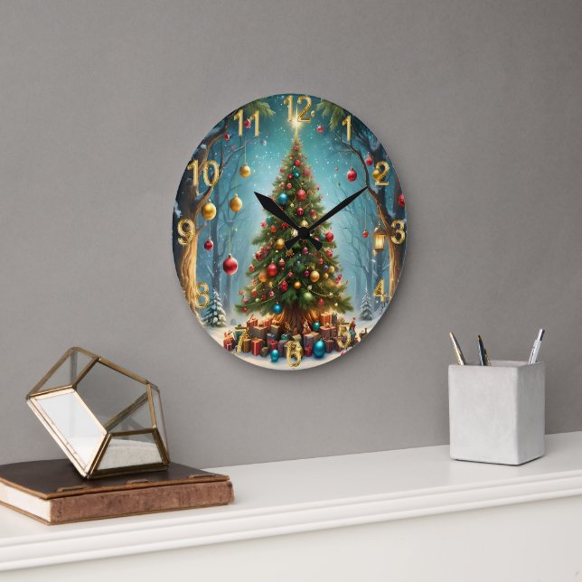 Enchanted Forest Christmas: Tree with Baubles Large Clock (Office)