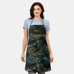 Enchanted forest crow green brown custom Monogram Apron