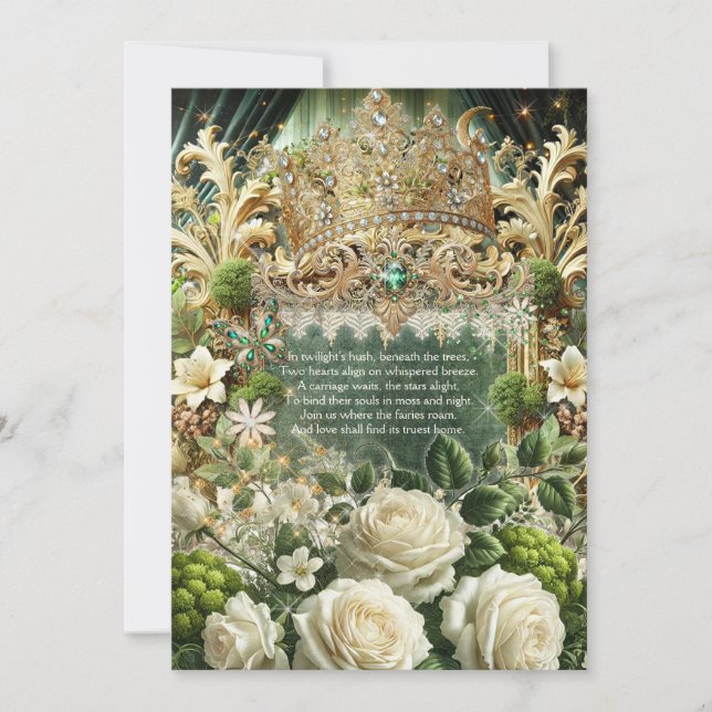 Enchanted Forest Crown Wedding Invitation – Moss a (Front)