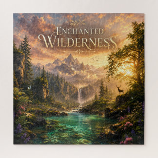 Enchanted Forest Deer Waterfall Square Fantasy Jigsaw Puzzle