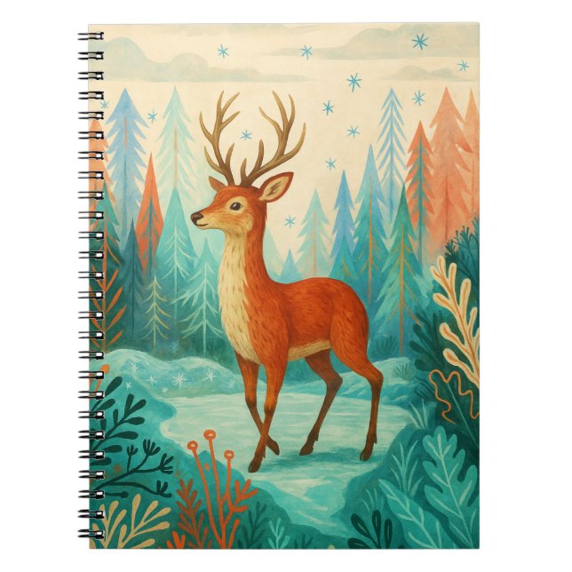 Enchanted Forest Deer – Whimsical Winter Woodland  Notebook (Front)