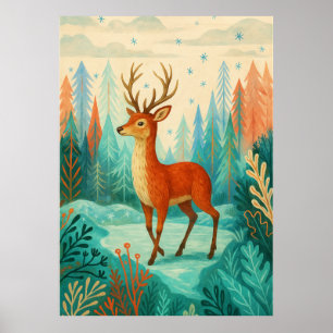 Enchanted Forest Deer – Whimsical Winter Woodland  Poster