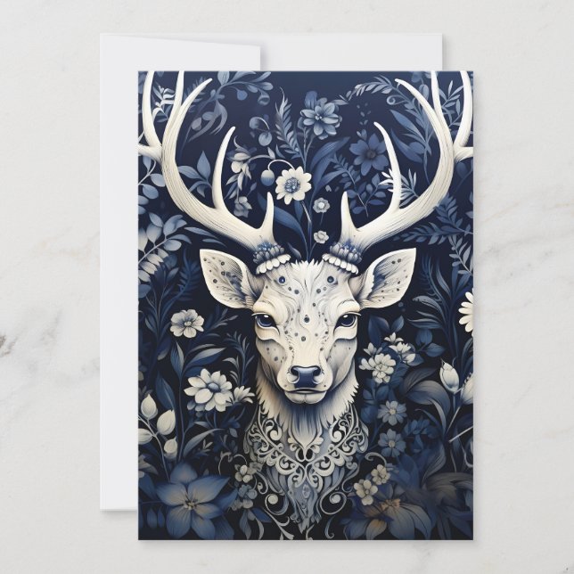 Enchanted Forest Deer Winter Bloom Holiday Card (Front)