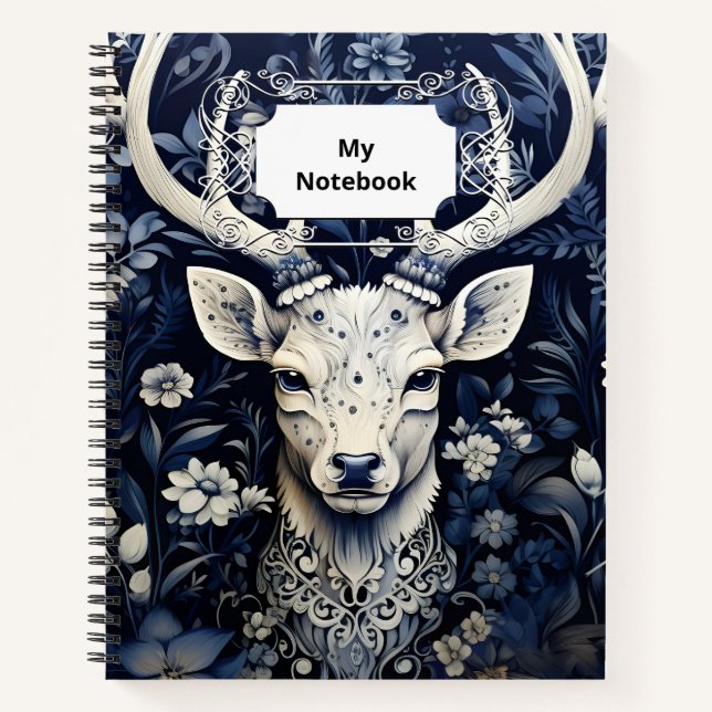 Enchanted Forest Deer Winter Bloom Notebook (Front)
