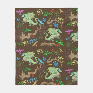 Enchanted Forest Dragon Pattern Fleece Blanket