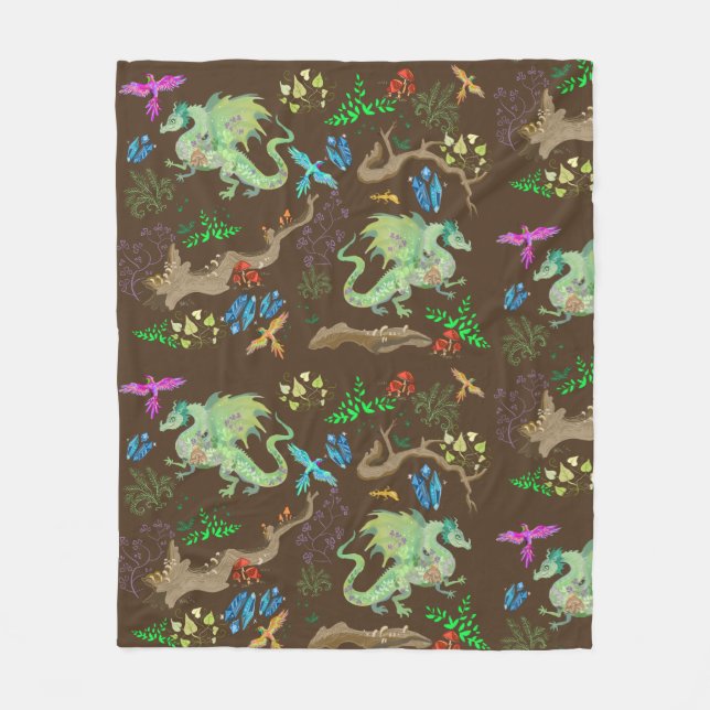 Enchanted Forest Dragon Pattern Fleece Blanket (Front)