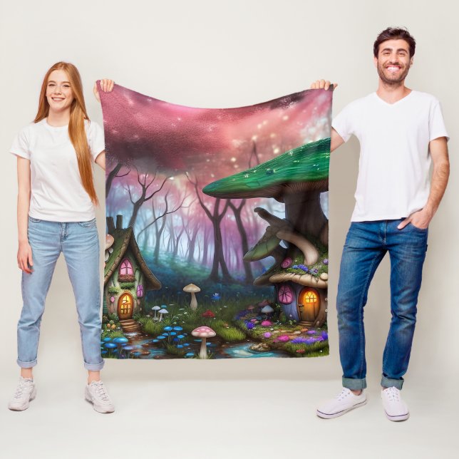 Enchanted Forest Dreamscape Mushroom Fantasy Fairy Fleece Blanket (In Situ)