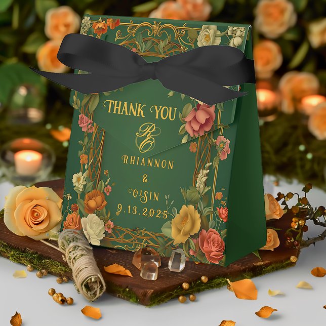 Enchanted Forest Druid Hills Wedding  Favour Box (Enchanting Green Autumn Florals Druid Hills Favor Boxes )