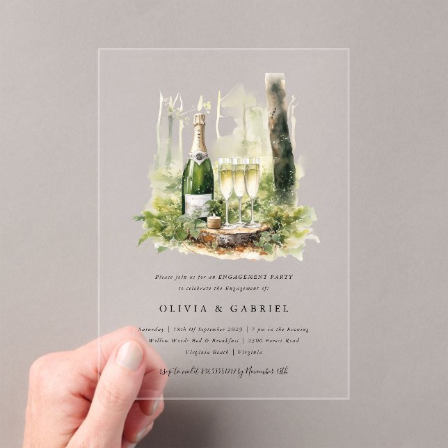 Enchanted Forest Elegant Engagement Party  Acrylic Invitations (Insitu (Handheld))