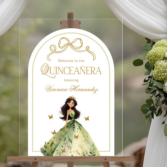 Enchanted Forest Elegant Quinceanera Welcome Sign (Shown on an 18" x 24" acrylic sign
)