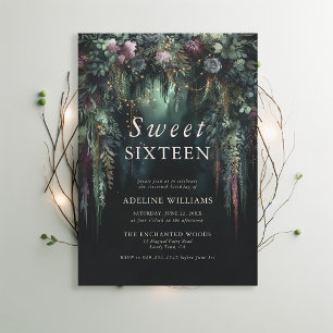 Enchanted Forest Emerald Floral Fairytale Sweet 16 Invitation