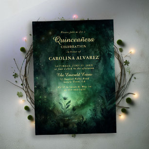Enchanted Forest Emerald Gold Elegant Quinceanera