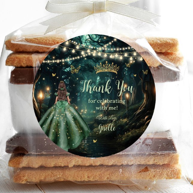 Enchanted Forest Emerald Green Dress Quinceañera Classic Round Sticker (Creator Uploaded)