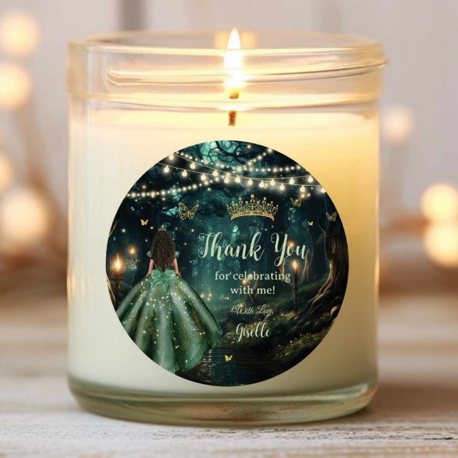 Enchanted Forest Emerald Green Dress Quinceañera Classic Round Sticker (Creator Uploaded)