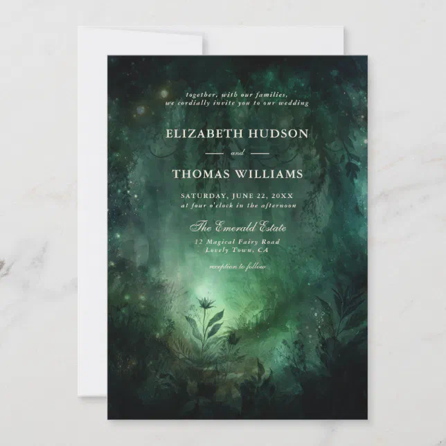 Enchanted Forest Emerald Green Elegant Wedding Invitation 