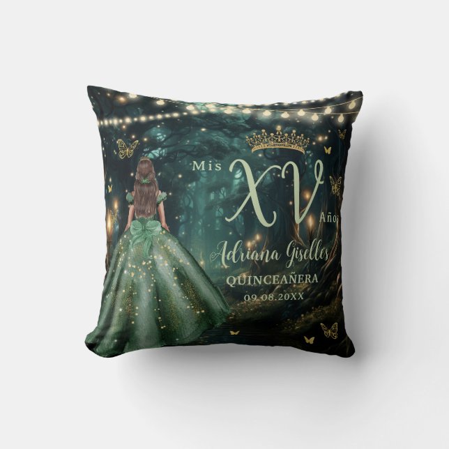 Enchanted Forest Emerald Green Quinceañera Photo Cushion (Front)