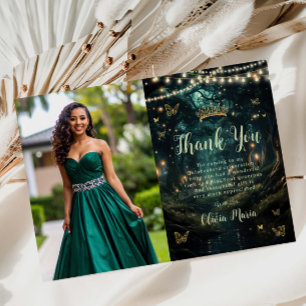 Enchanted Forest Emerald Green Quinceañera Photo Thank You Card
