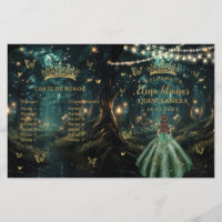 Enchanted Forest Emerald Green Quinceanera Program