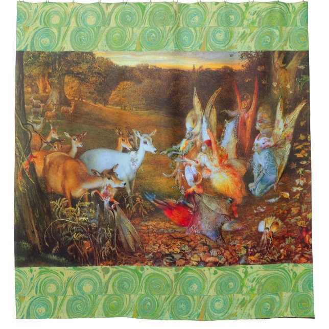 ENCHANTED FOREST Fairies,Deers and Fawns In Autumn Shower Curtain (Front)