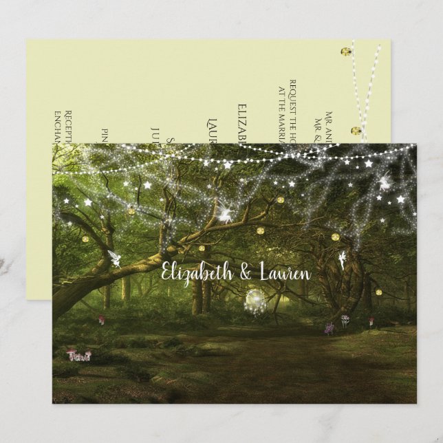 Enchanted Forest, Fairies, String Lights Wedding Invitation (Front/Back)