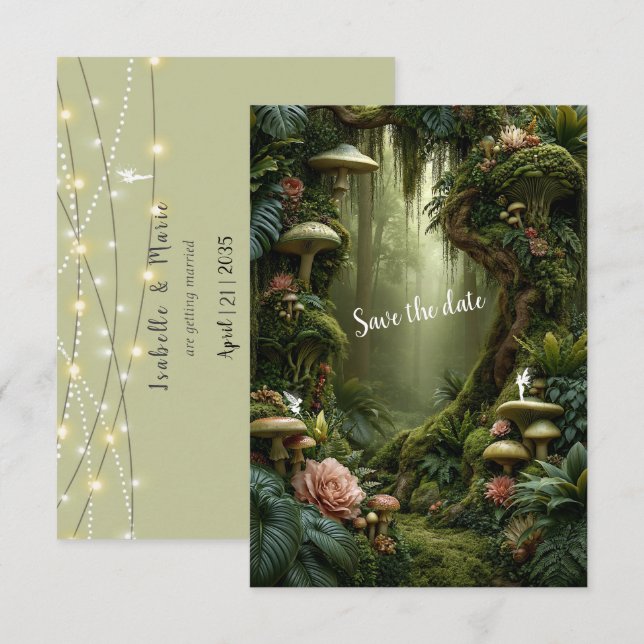 Enchanted Forest, Fairies, String Lights Wedding   Save The Date (Front/Back)