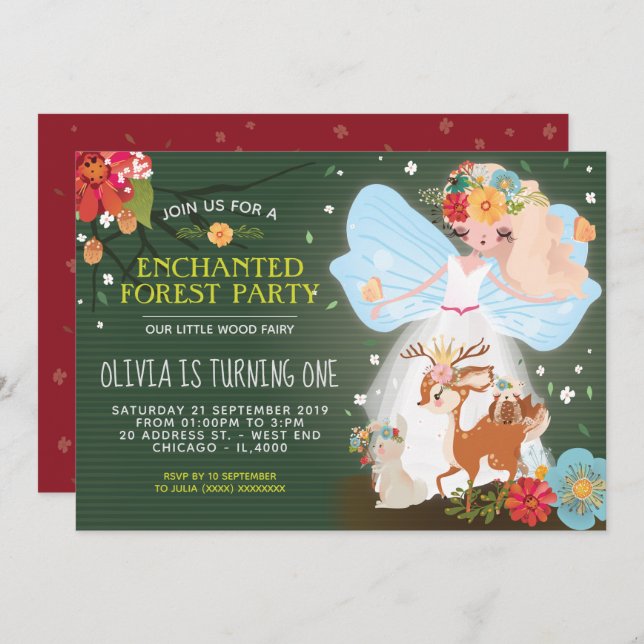 Enchanted Forest Fairy Birthday Party Invitation (Front/Back)