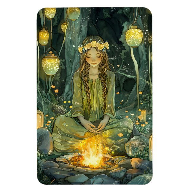 Enchanted Forest Fairy By The Fire Magnet (Vertical)