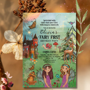  Enchanted Forest Fairy First Birthday Magical Invitation