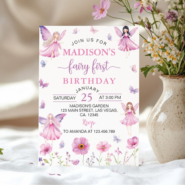 Enchanted Forest Fairy First Floral Birthday Invitation (Creator Uploaded)