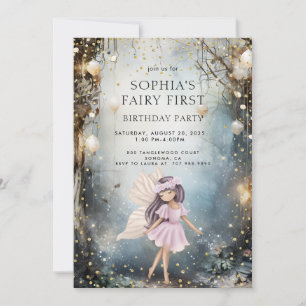 Enchanted Forest Fairy First Girl 1st Birthday Invitation