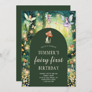 Enchanted Forest Fairy First Girl's Birthday Party Invitation
