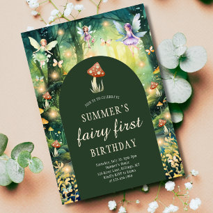 Enchanted Forest Fairy First Girl's Birthday Party Invitation