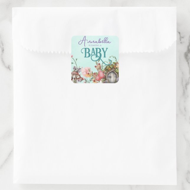 Enchanted Forest Fairy Garden Door Baby Shower Square Sticker (Bag)