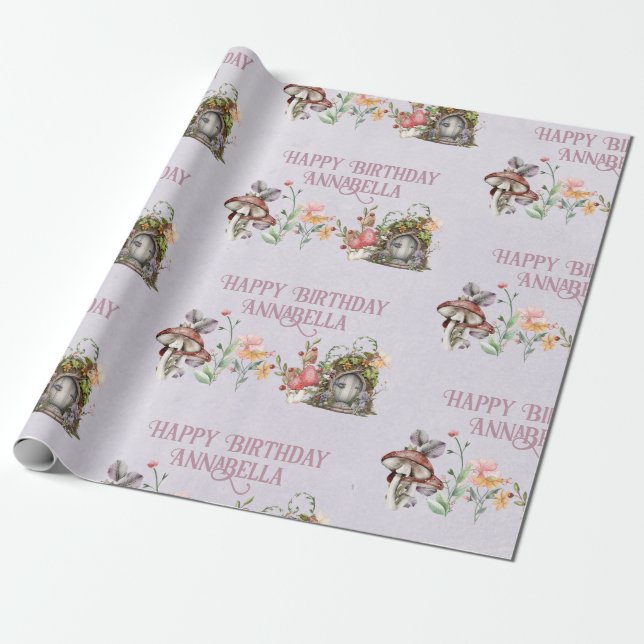 Enchanted Forest Fairy Garden Door on Purple Wrapping Paper (Unrolled)