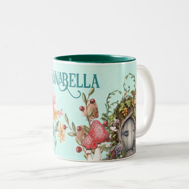 Enchanted Forest Fairy Garden Door on Teal Two-Tone Coffee Mug (Front Right)